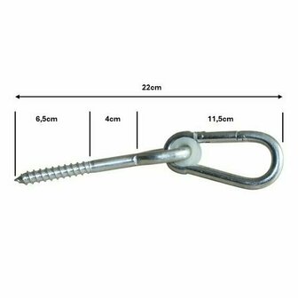 Schommelhaak gelagerd met houtdraadbout M12x220mm afmetingen