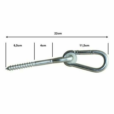 Schommelhaak gelagerd met houtdraadbout M12x220mm afmetingen