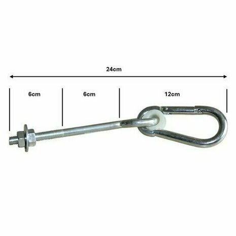 Schommelhaak met karabijnhaak M10x240mm afmetingen